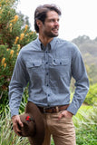 THOMAS COOK GINO MENS WOOL 2 POCKET LONG SLEEVE SHIRT - NAVY/WHITE [SZ:S]
