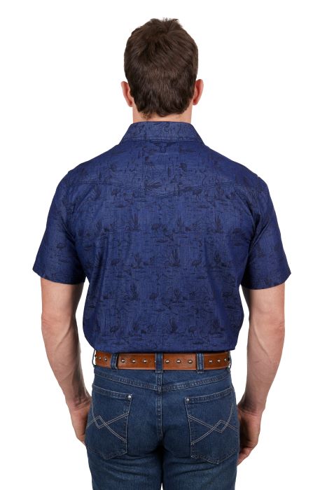 PURE WESTERN DREW MENS SHORT SLEEVE SHIRT - DENIM [SZ:XS]