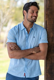 THOMAS COOK LINEN TAILORED MENS SHORT SLEEVE SHIRT - LIGHT BLUE [SZ:XS]