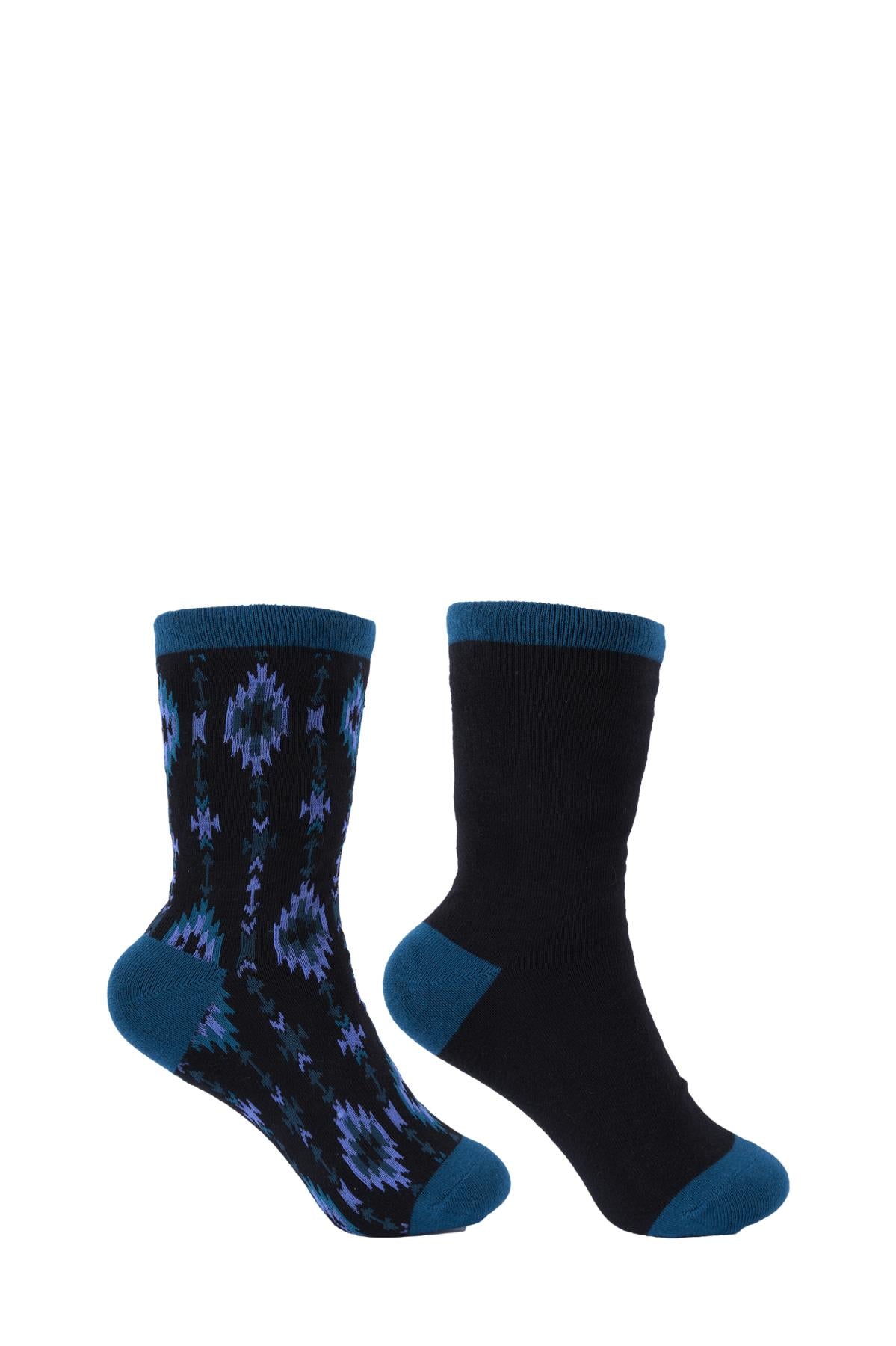 PURE WESTERN KIDS CREW SOCKS - BLACK/TEAL [SZ:9-3]
