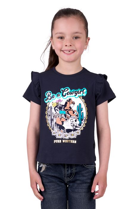 PURE WESTERN GIRLS MILLA SS TEE - NAVY [SZ:2]