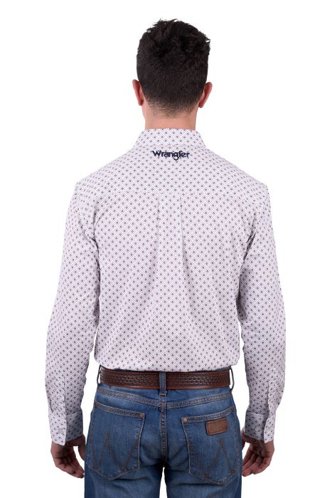 WRANGLER MENS KNOX LS SHIRT - WHITE/DARK TAN [SZ:M]