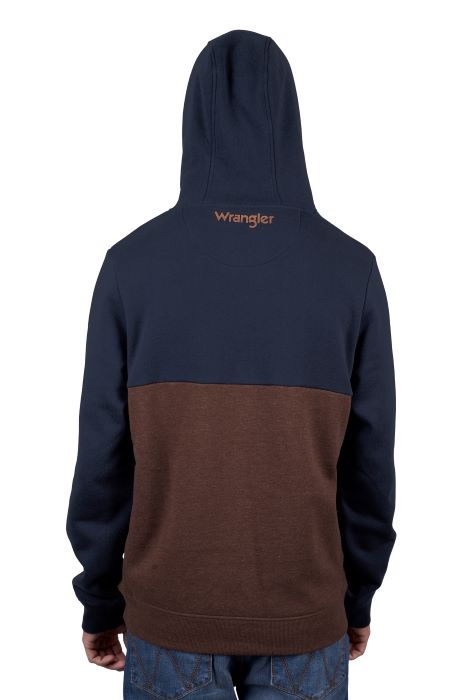 WRANGLER MENS PAUL HOODIE - NAVY/DARK TAN [SZ:XS]