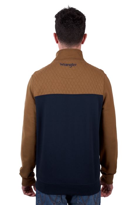 WRANGLER MENS TATE 1/4 ZIP PULLOVER - DARK NAVY/TAN [SZ:XS]