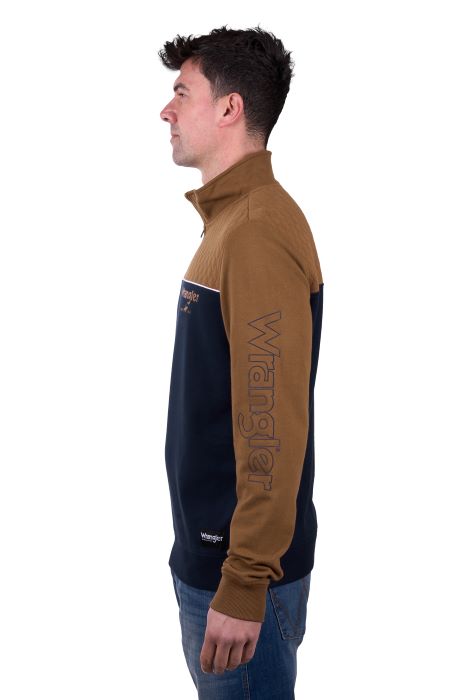 WRANGLER MENS TATE 1/4 ZIP PULLOVER - DARK NAVY/TAN [SZ:XS]