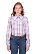 WRANGLER PHOEBE WOMENS CHECK LS SHIRT - PINK [SZ:8]