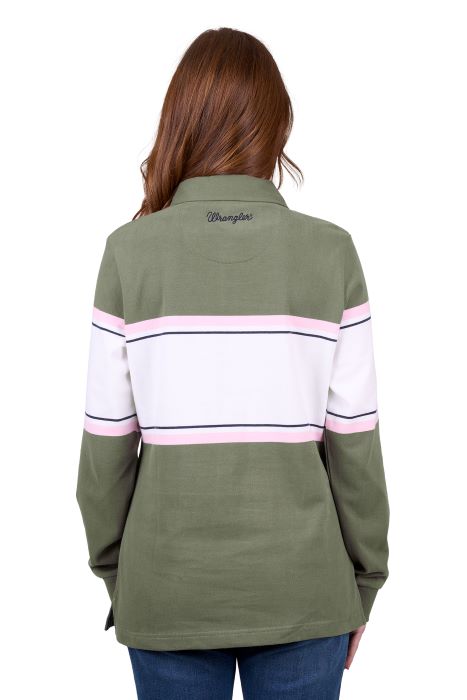 WRANGLER ELIZA WOMENS RUGBY - OLIVE/WHITE [SZ:8]