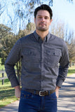 THOMAS COOK MENS ARLO 2 POCKET LONG SLEEVE SHIRT - NAVY/TAN [SZ:S]
