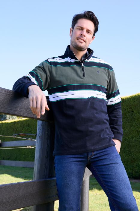 THOMAS COOK MENS LUCAS 1/4 ZIP RUGBY - NAVY/GREEN [SZ:M]