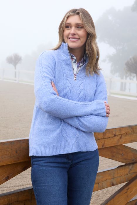THOMAS COOK CLARA WOMENS 1/4 ZIP JUMPER - BLUE MARLE [SZ:8]