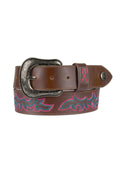 TWISTED X PINK RIBBON BELT - CHOCOLATE TRUFFLE/PINK/BLUE [SZ:28]