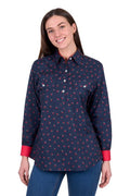 Hard Slog Womens Cherry 1/2 Plkt Ls Shirt - Dark Navy [sz:8]
