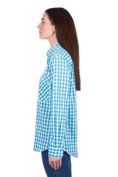 Hard Slog Womens Fay Full Plkt Ls Shirt - Blue/ White [sz:8]