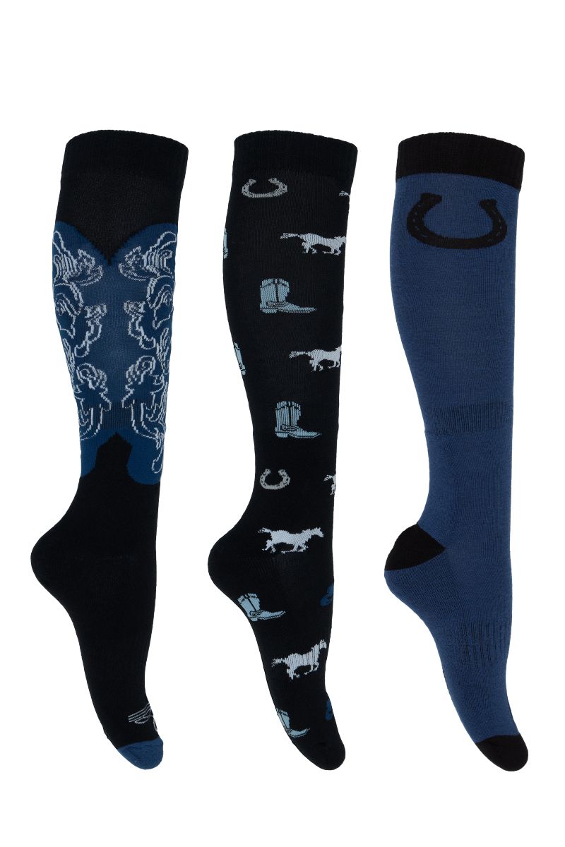 Pure Western Riding Socks Blue - 3 Pack [sz:2-7]