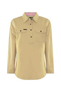 Hardslog Half Placket Womens Light Cotton Long Sleeve Shirt - Yellow [sz:10]