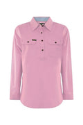 Hardslog Half Placket Womens Light Cotton Long Sleeve Shirt - Rose Pink [sz:8]