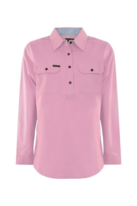 Hardslog Half Placket Womens Light Cotton Long Sleeve Shirt - Rose Pink [sz:8]