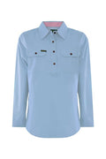 Hardslog Half Placket Womens Light Cotton Long Sleeve Shirt - Pale Blue [sz:10]