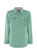 Hardslog Half Placket Womens Light Cotton Long Sleeve Shirt - Sage [sz:12]