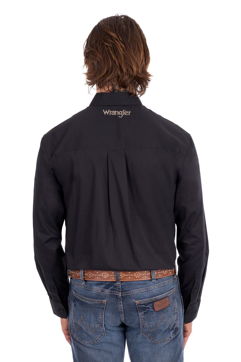 Wrangler Mens Flex Logo 1pkt Ls Shirt - Black [sz:xs]