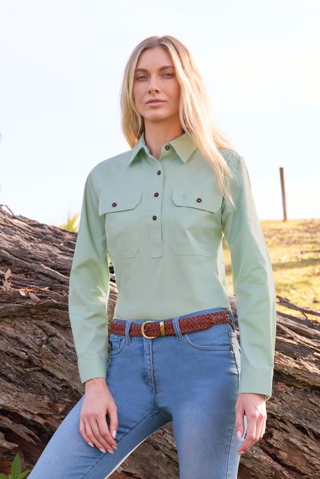 Thomas Cook Womens Stretch Drill Long Sleeve Shirt - Mint [sz:8]